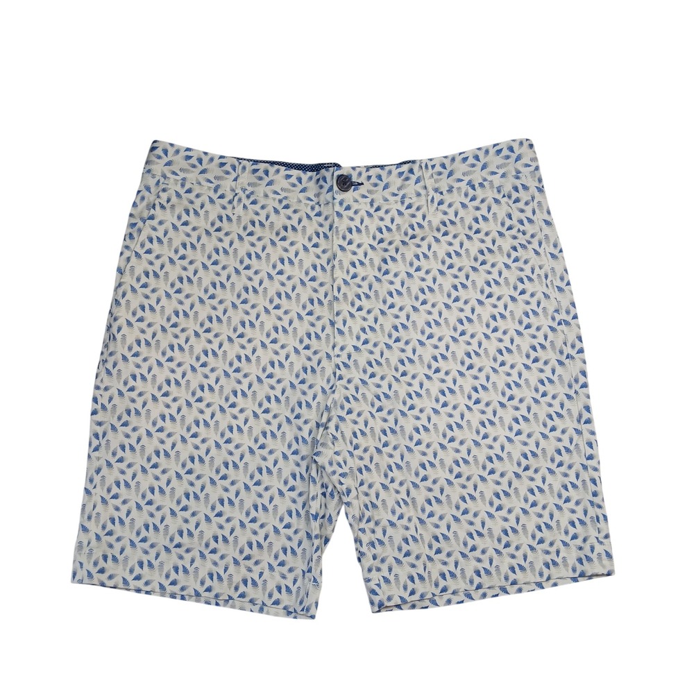 Michael Strahan Mens 36 Modern Fit Blue Leaf Print Chino Shorts Cotton Blend